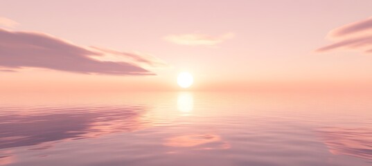 Fototapeta premium A soft, pastel sunrise over a calm sea with a large text space