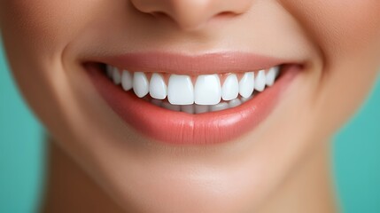 Obraz premium Close-up of a smiling woman's mouth and teeth.
