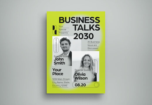 Green Gray New Grunge Business Talks Flyer Layout