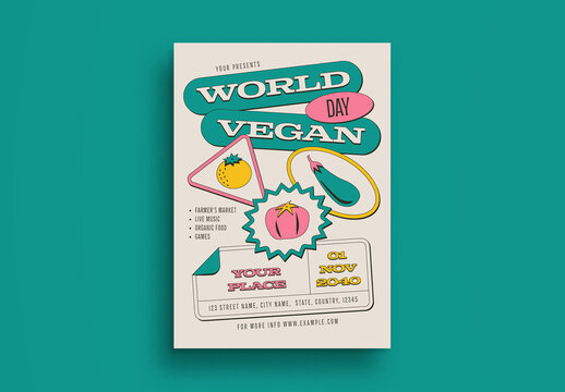 White Maximalist World Vegan Day Flyer Layout