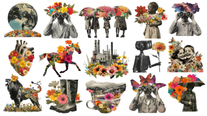 PNG vintage ephemera collage element set, transparent background