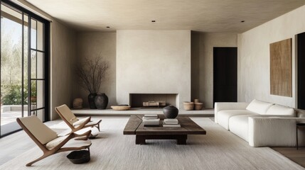 Fototapeta premium A living room with a fireplace and a zebra print rug