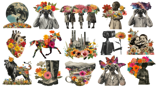 PNG vintage ephemera collage element set, transparent background