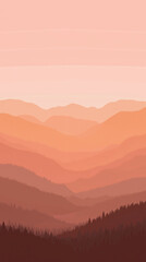 Fototapeta premium Minimalist pastel mountain landscape at sunset A minimalist view of rolling mountains in soft pastel shades of orange and peach during a beautiful sunset.