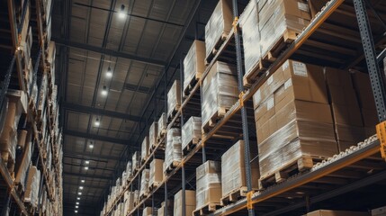 Fototapeta premium Warehouse Shelves Full of Cardboard Boxes