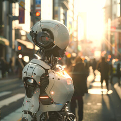 Fototapeta premium a humanoid robot powered by artificial intelligence in the streets