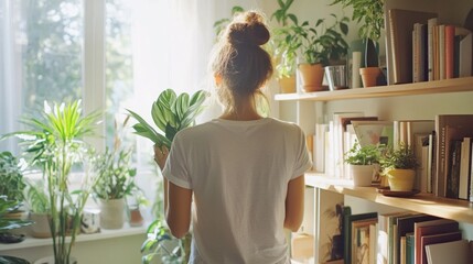 woman standing in front of window