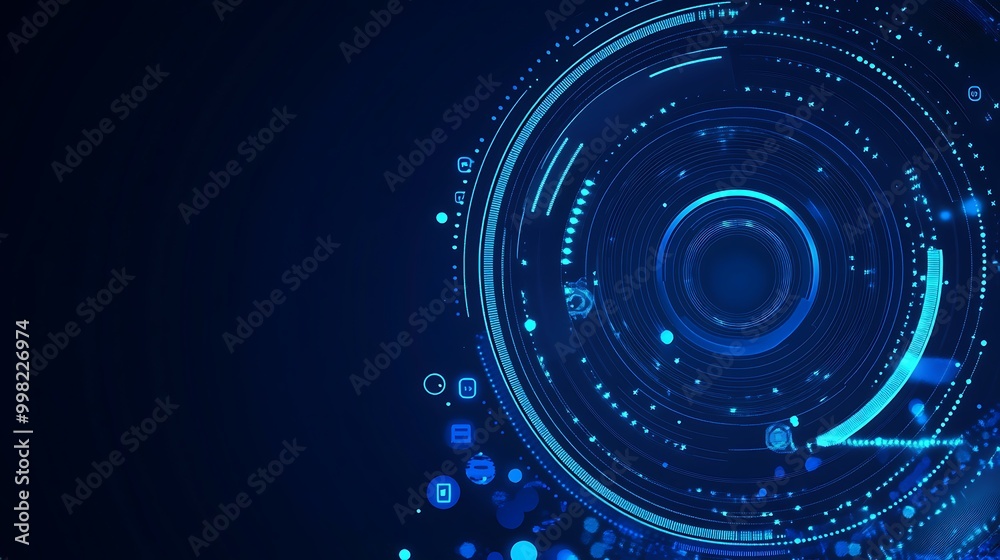 Aufkleber abstract blue digital technology background with glowing circle and particles.