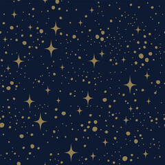 Fototapeta premium Seamless pattern with four point stars and dots. Magic cosmic sky ornament.