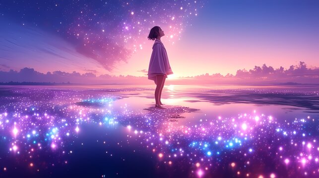 Striking painting of an astronaut exploring a vibrant bubble-filled galaxy. - Powered by Adobe