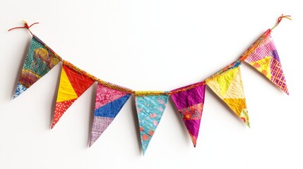 Obraz premium Decorative pennants in vibrant hues adorn this festive garland, perfect for birthdays, festivals, or bright embellishments.