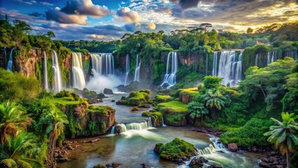 Obraz premium A vibrant Brazilian landscape filled with lush rainforests, exotic wildlife, and breathtaking waterfalls captures the essence of nature's beauty and adventure in this stunning paradise.
