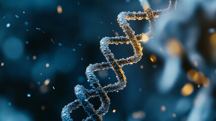 Detailed representation of a DNA double helix structure illuminated in a scientific environment