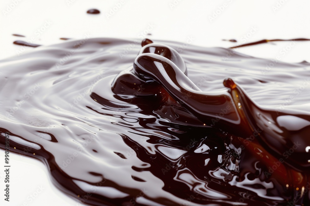 Poster a close-up view of a liquid substance on a white surface, suitable for use in scientific or medical 