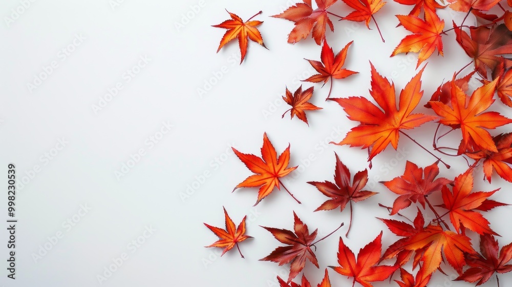 Poster a white background with a bunch of red leaves scattered around it