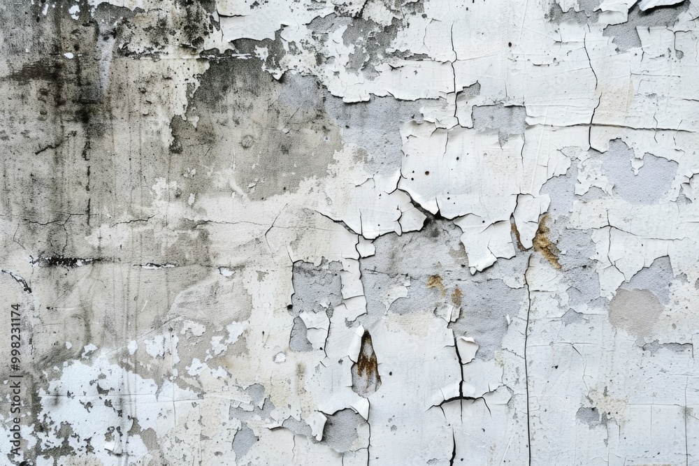 Poster a worn-out wall with peeling paint and a fire hydrant in the vicinity, suitable for use in scenes de
