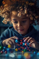 A young child enjoys playing with colorful beads