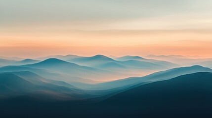 Fototapeta premium Misty Mountain Range at Sunset with Soft Colors