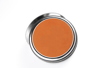 Film reel tin box on white background