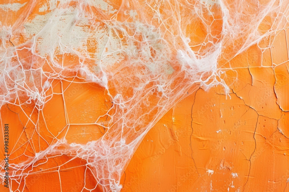 Poster a detailed view of a spider's web on a wall, ideal for use in decorative or educational contexts