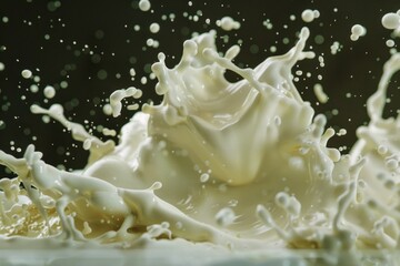 Fototapeta premium A splash of milk on top of a white cake, great for food photography and advertising