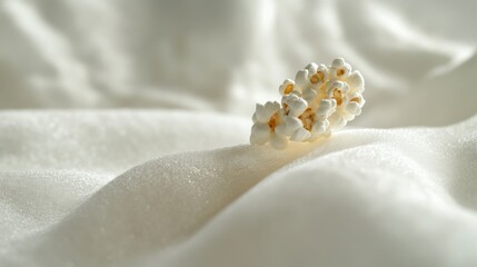 A Cluster of Popcorn on a White Fabric Background