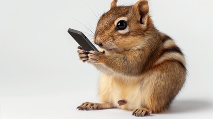 Obraz premium Happy Chipmunk with Smartphone