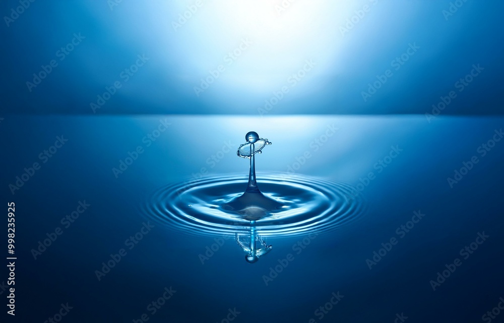 Poster a single water droplet falls into a pool of water, creating ripples and a crown-like splash.