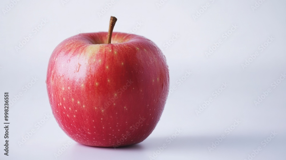 Sticker A Single Red Apple with a Stem on a White Background