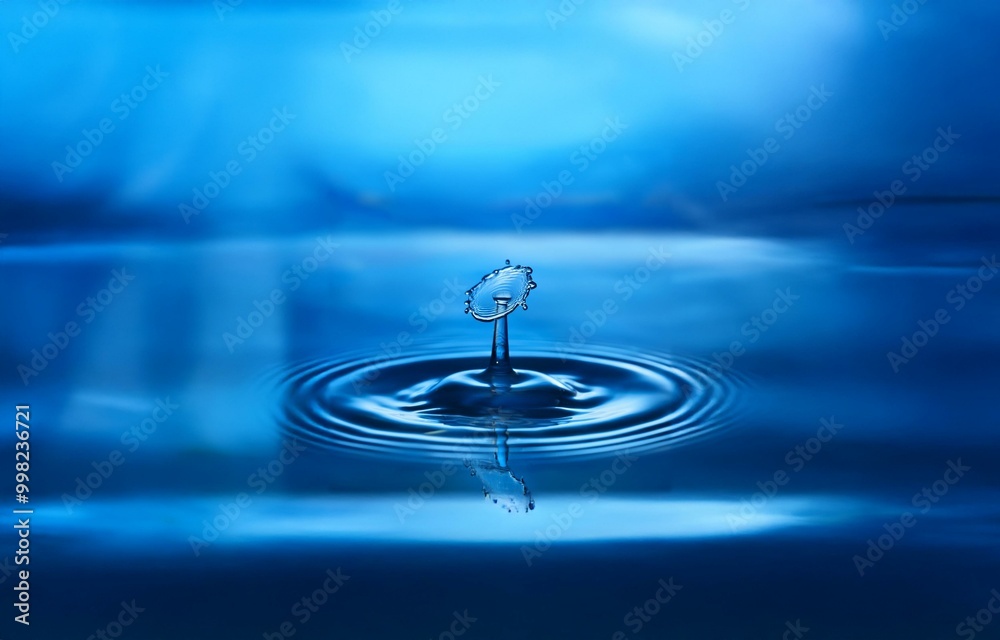 Poster a single water drop falls into a still body of water, creating ripples and a crown-like splash.