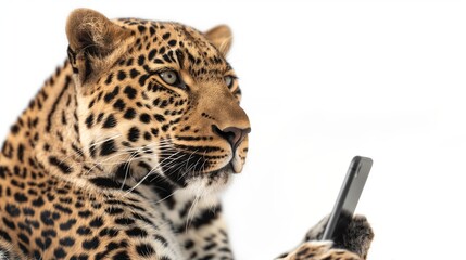 Obraz premium Happy Leopard With Phone