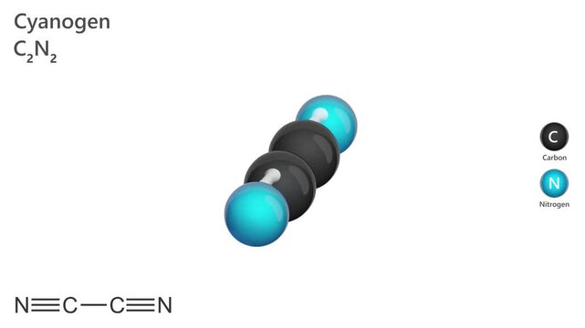 Cyanogen (C2N2) is a colorless and highly toxic gas. The simplest stable carbon nitride, it remains an important intermediate in the production of many fertilizers. White background. 3D render