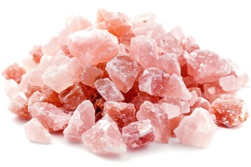 A pile of crushed pink sugar on a white surface