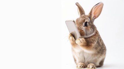 Obraz premium Happy Rabbit with Smartphone