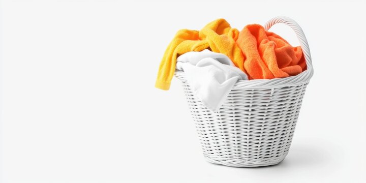 A White Laundry Basket Filled with Freshly Cleaned Clothes for Home Organization