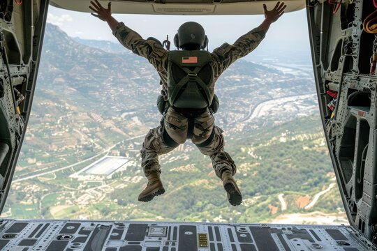 Thrilling skydiving experience  man leaps from plane for an ultimate adventure in extreme sports