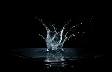 Water droplets splash up creating a crown-like shape against a dark background.