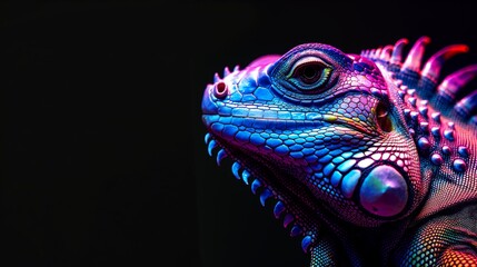 Vivid Iguana Portrait in Neon