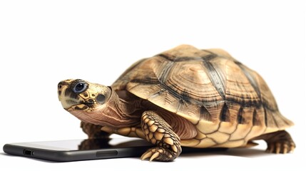Fototapeta premium Happy Turtle with Smartphone