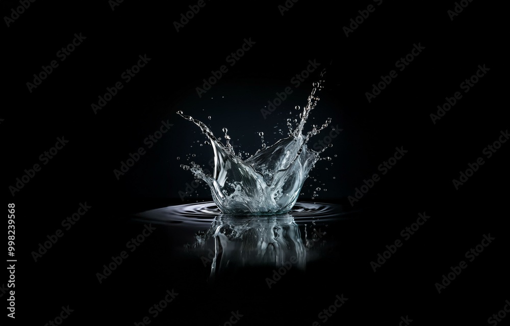 Poster A water splash in a dark background creating a crown-shaped effect.