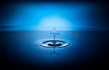 A single water droplet creates a crown-like splash as it hits the water.