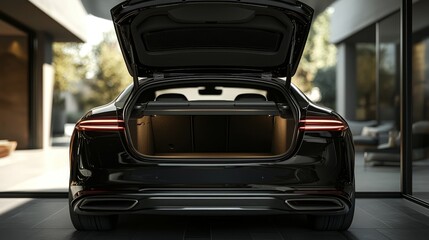 Discover the Sleek Design of a Luxury Car's Spacious Trunk with Modern Aesthetics and Innovative LED Lighting for Ultimate Convenience.