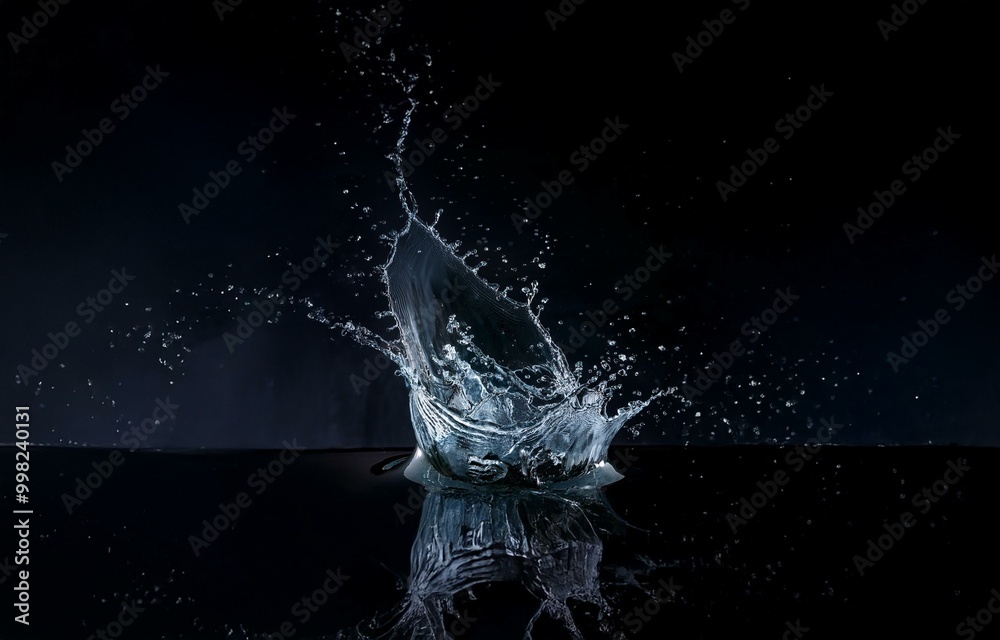 Aufkleber A water droplet falls into a still pool, creating a large splash and a reflection on the surface.