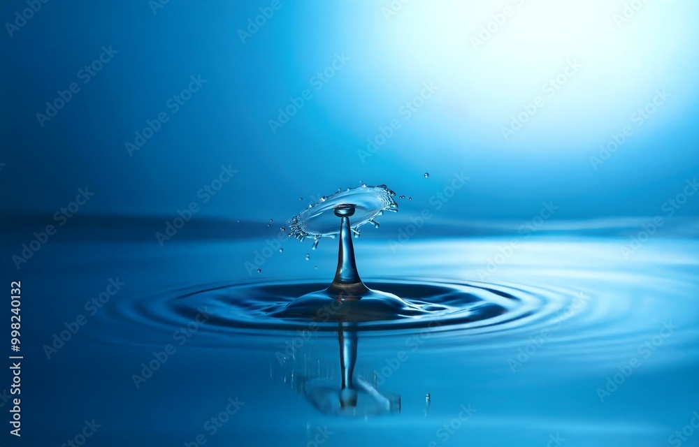 Poster A single water drop falls into a pool of water, creating a crown-shaped splash with ripples extending outwards.