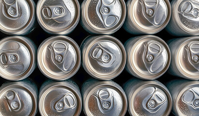 Obraz premium Top view aluminum cans of soda background