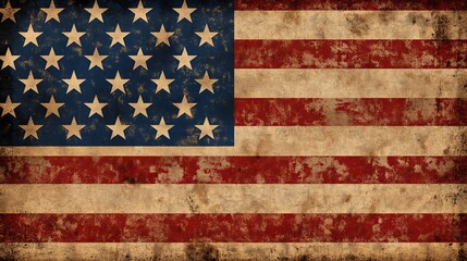 old vintage us flag with peeling off paint and cracks