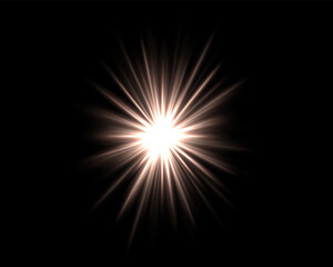 Fototapeta premium Abstract green star explosion. Glowing starburst effect isolated on dark background. Radiant beams with bright glowing center. Graphical patch of reflected light. Lens flare. Vector illustration.