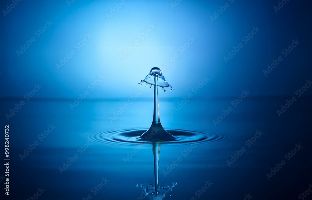 Aufkleber a single drop of water creates a splash in a blue liquid. the splash is a tall column, with a crown 