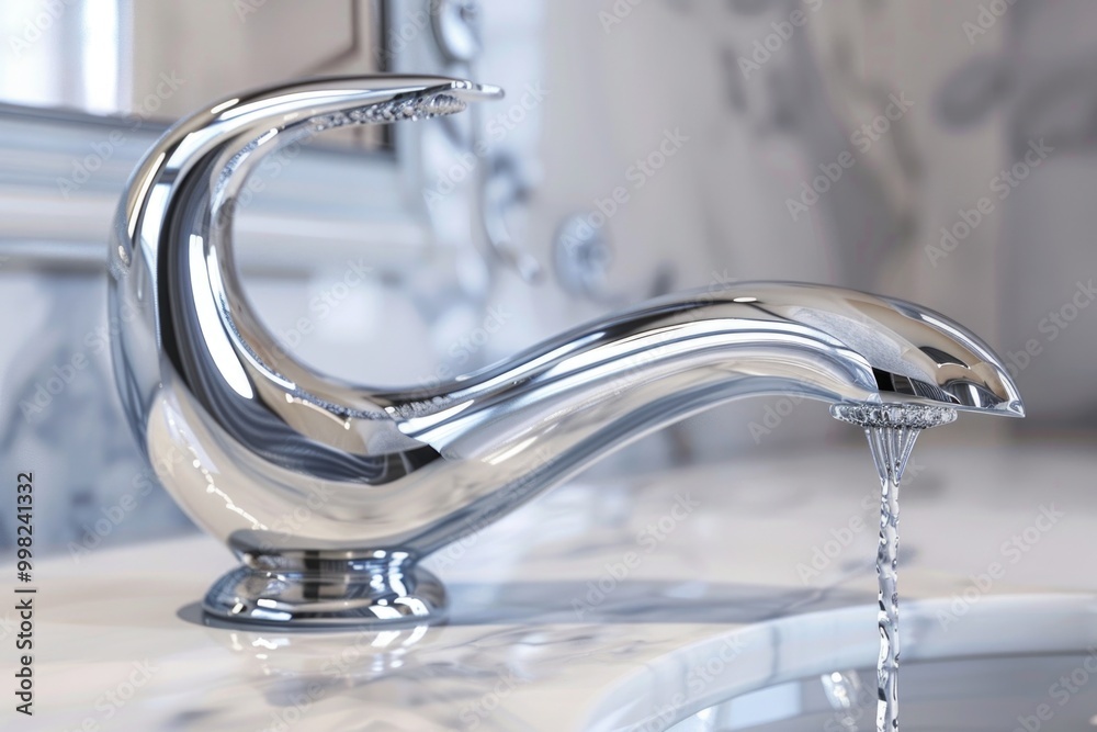 Poster a close-up view of a faucet with running water