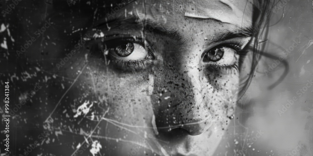 Poster A close-up shot of a woman's face in monochrome tones